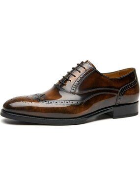 Brown Genuine Leather Oxfords for Men - Lace Up Brogue Dress Shoes, Size 8.5